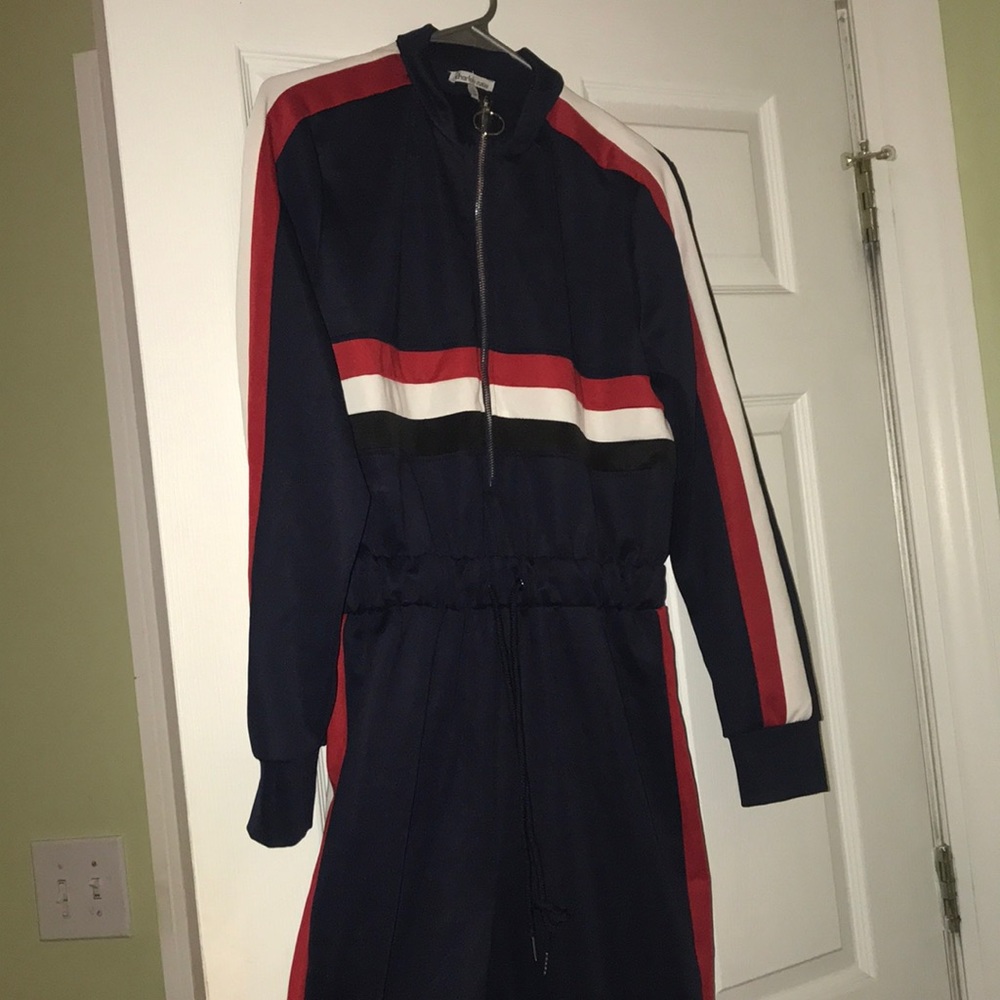 Jumpsuit navy red and white stripes